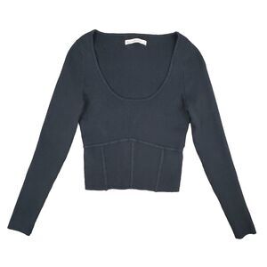 Abercrombie & Fitch Long Sleeve Baby Tee Ribbed Corset Knit Top S Black